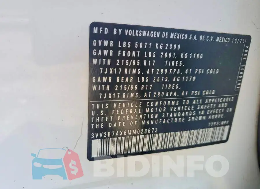 3VV2B7AX6MM028672 Photo# 13