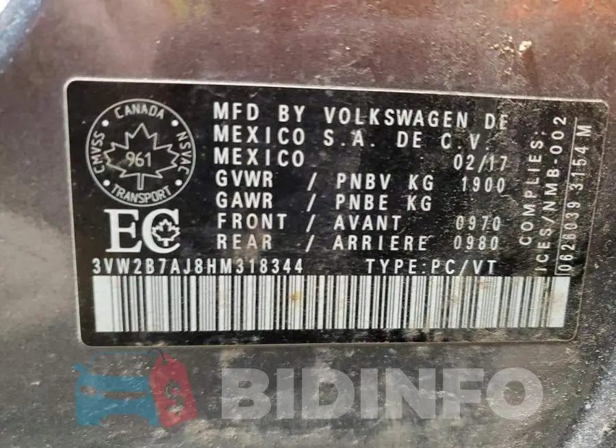 3VW2B7AJ8HM318344 Photo# 13