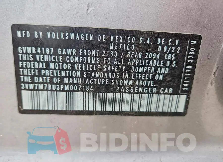 3VW7M7BU3PM007184 Photo# 12