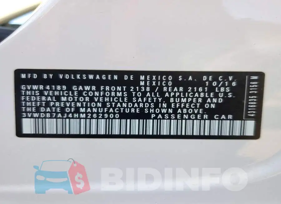 3VWDB7AJ4HM262900 Photo# 12