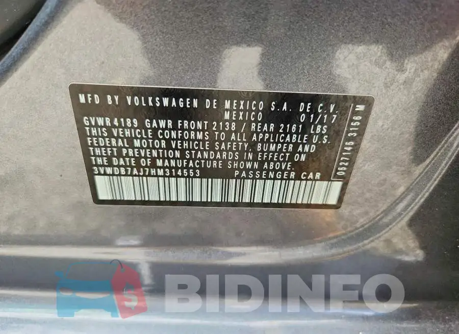 3VWDB7AJ7HM314553 Photo# 12
