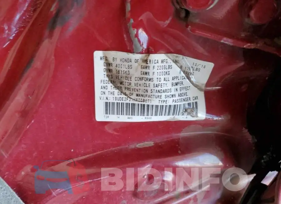 19UDE2F31HA009071 Photo# 12