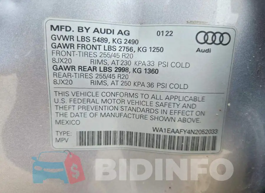 WA1EAAFY4N2052033 Photo# 12
