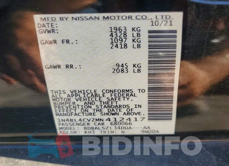 1N4BL4CV2MN412417 Photo# 13