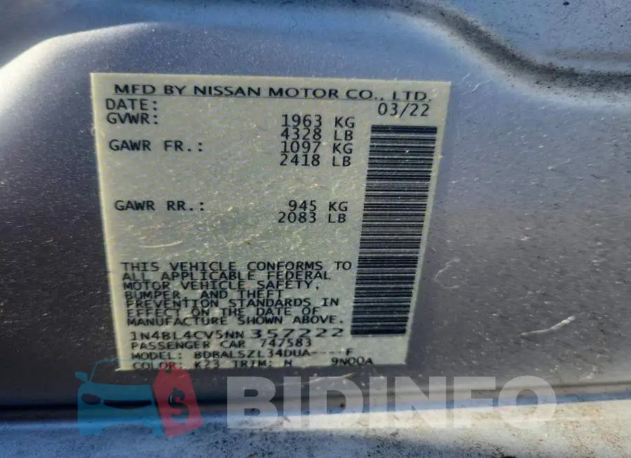 1N4BL4CV5NN357222 Photo# 12