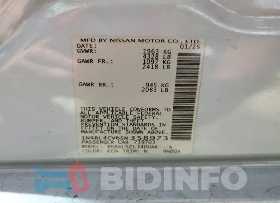 1N4BL4CV6SN358973 Photo# 12