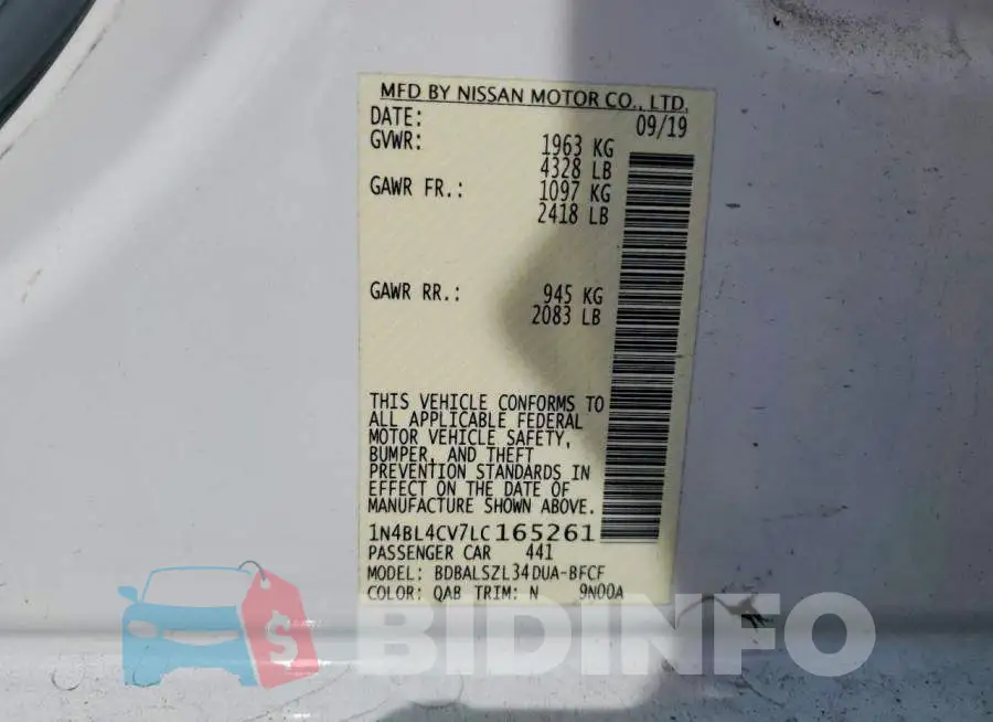 1N4BL4CV7LC165261 Photo# 12