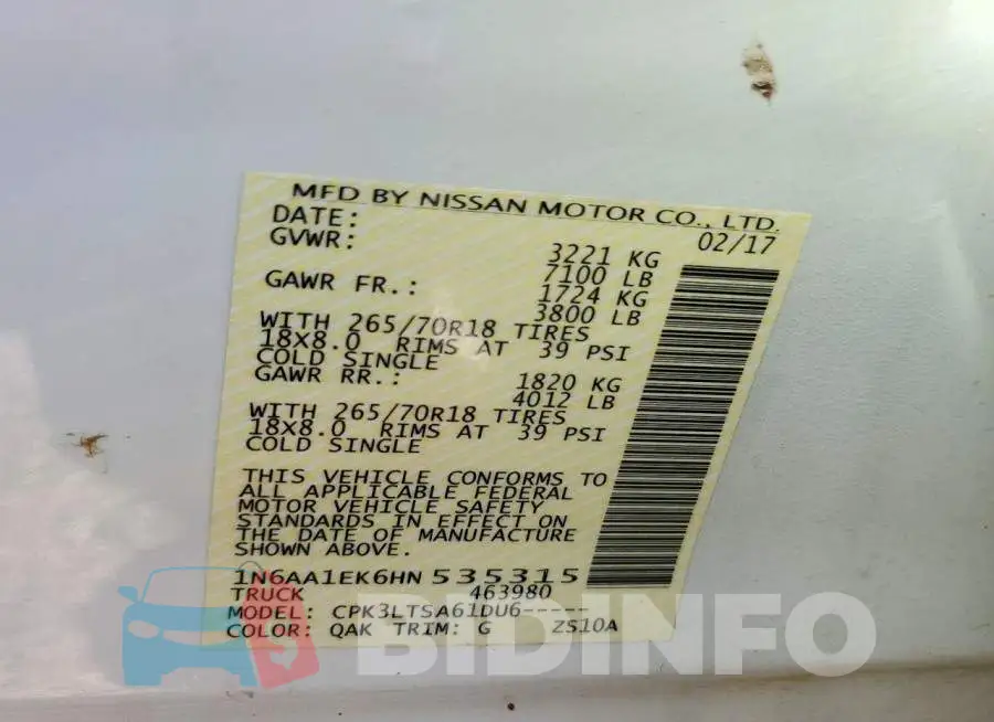 1N6AA1EK6HN535315 Photo# 12