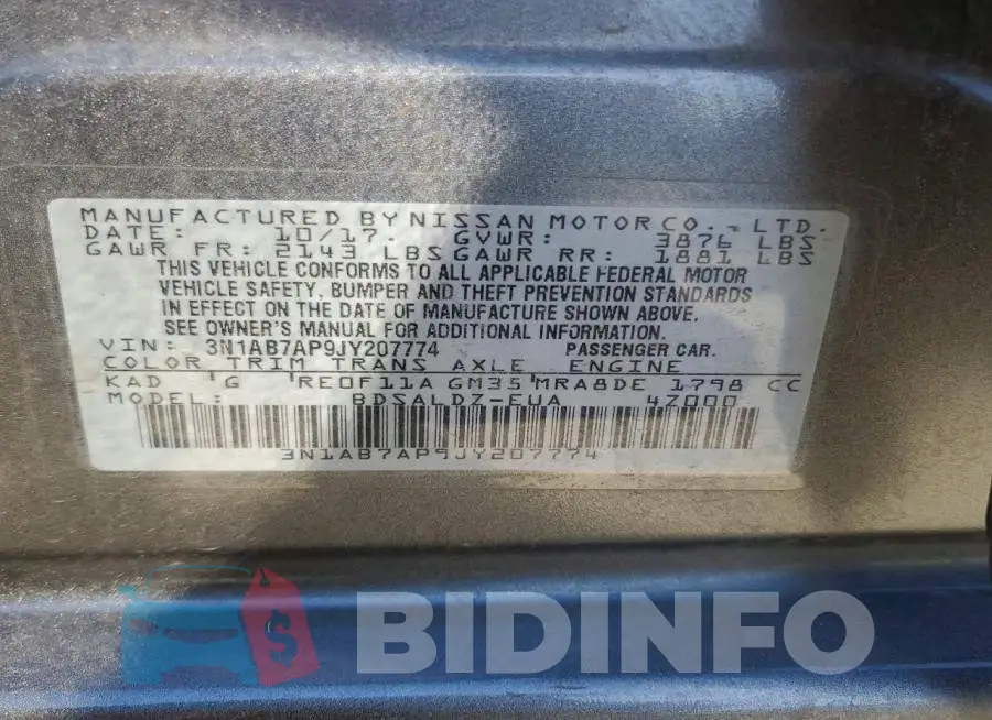 3N1AB7AP9JY207774 Photo# 12