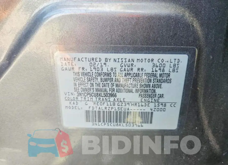 3N1CP5CU8KL503966 Photo# 13
