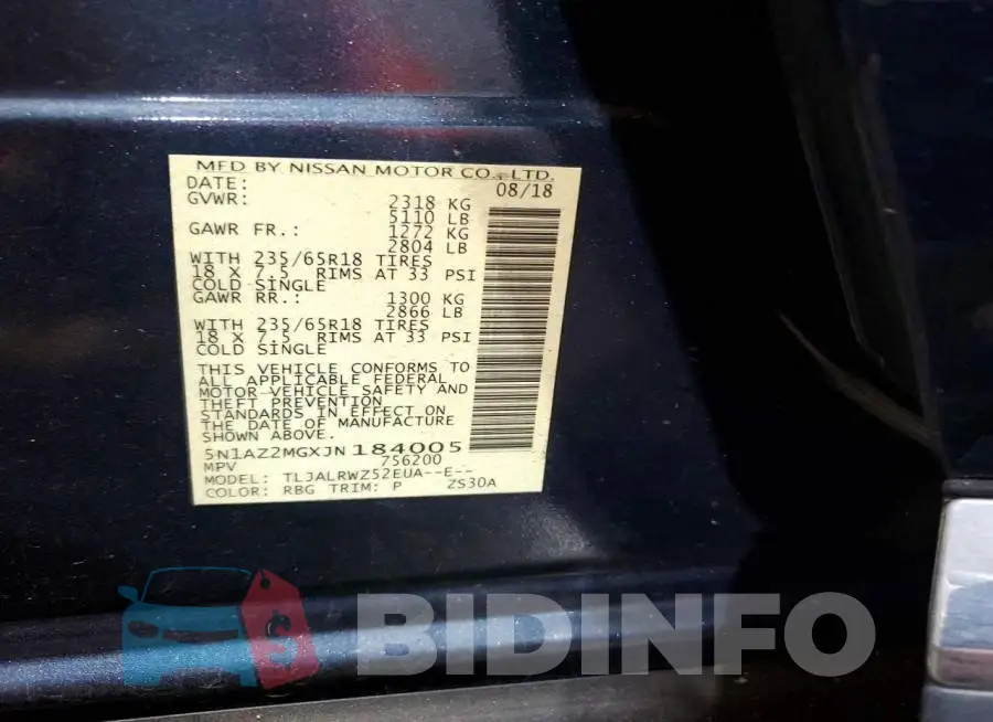 5N1AZ2MGXJN184005 Photo# 14