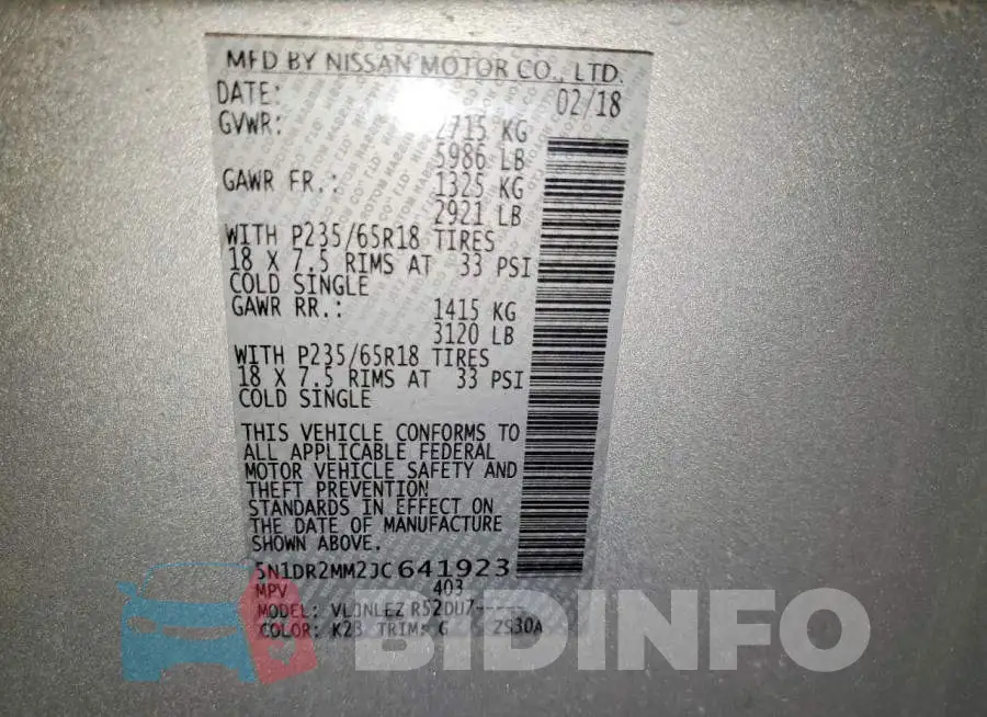 5N1DR2MM2JC641923 Photo# 13