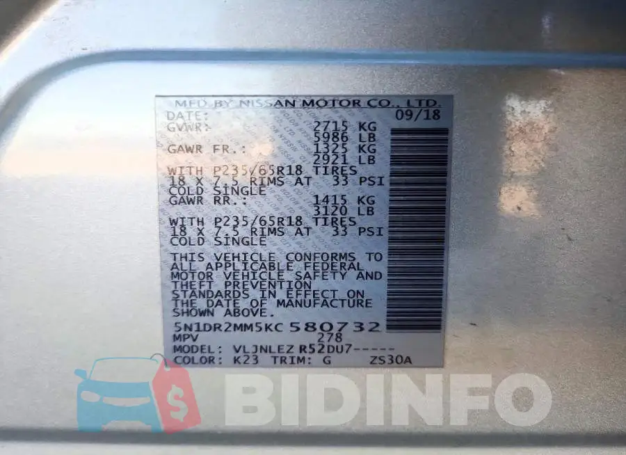 5N1DR2MM5KC580732 Photo# 13
