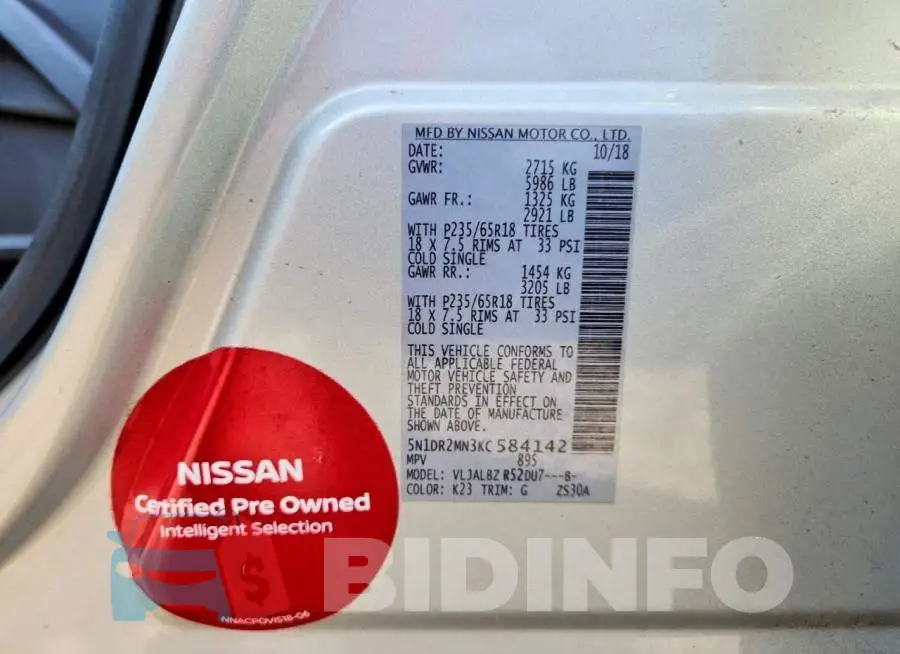 5N1DR2MN3KC584142 Photo# 13