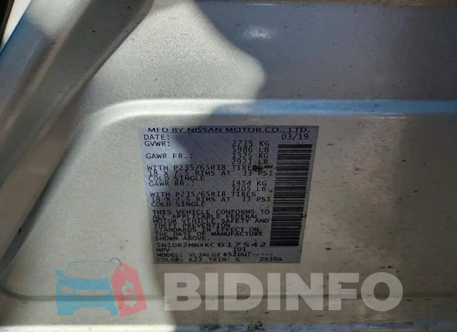 5N1DR2MNXKC617542 Photo# 13