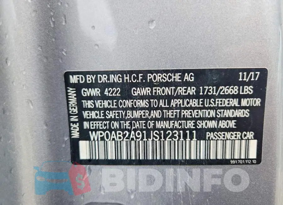 WP0AB2A91JS123111 Photo# 13