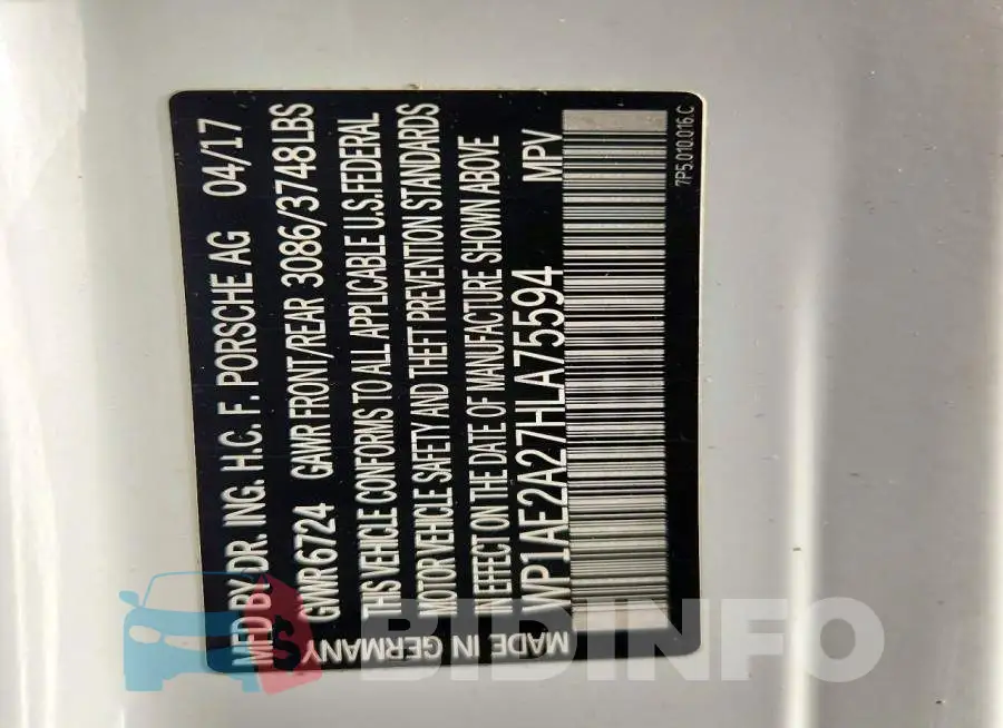 WP1AE2A27HLA75594 Photo# 13