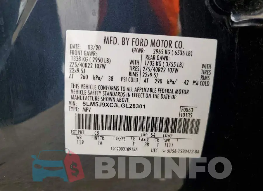 5LM5J9XC3LGL28301 Photo# 14