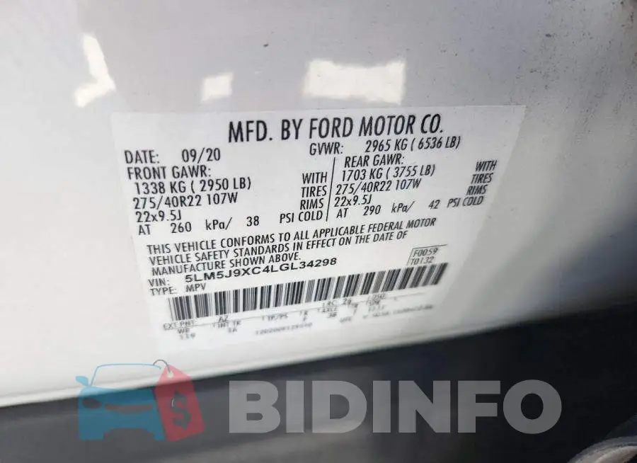 5LM5J9XC4LGL34298 Photo# 13
