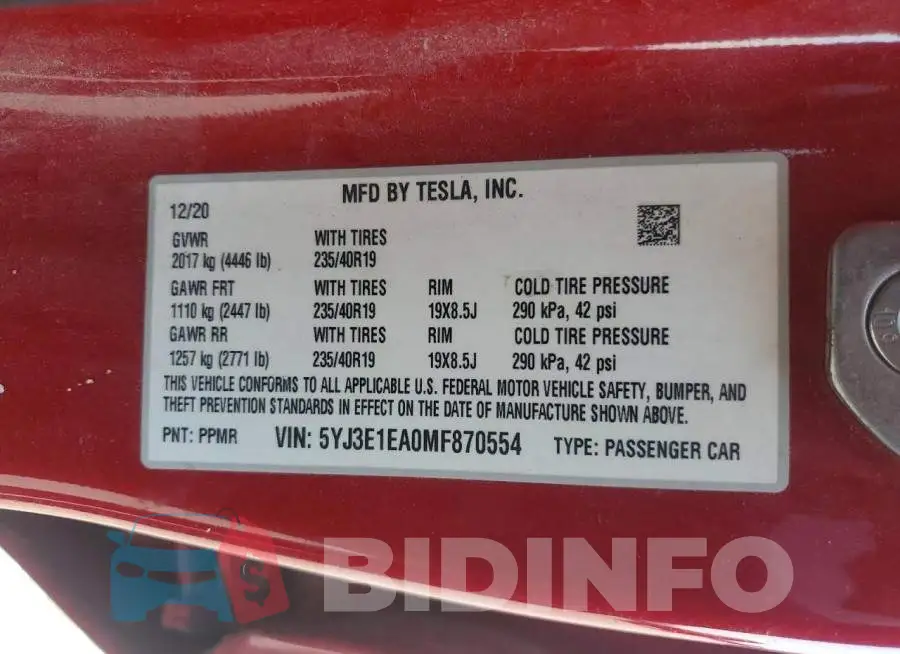 5YJ3E1EA0MF870554 Photo# 12