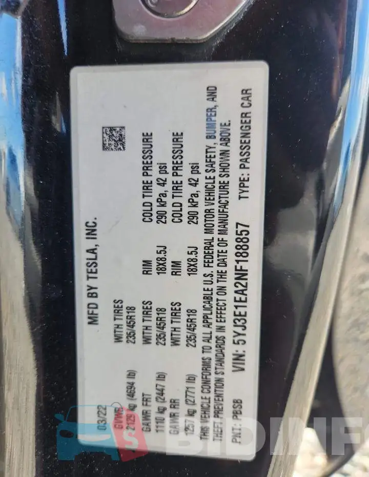 5YJ3E1EA2NF188857 Photo# 12