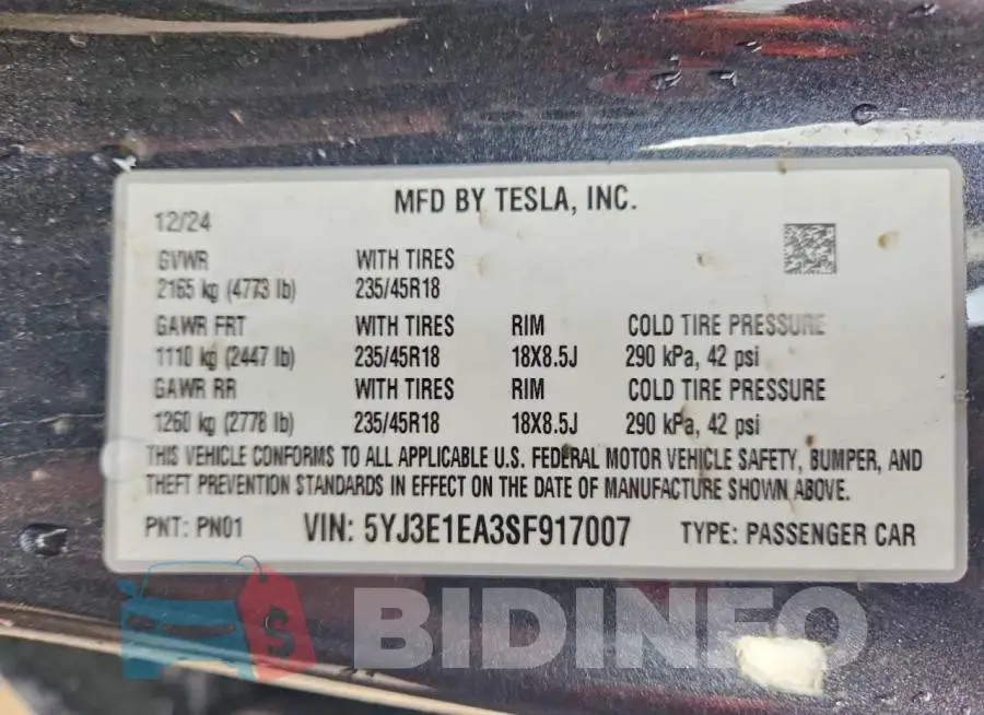 5YJ3E1EA3SF917007 Photo# 12