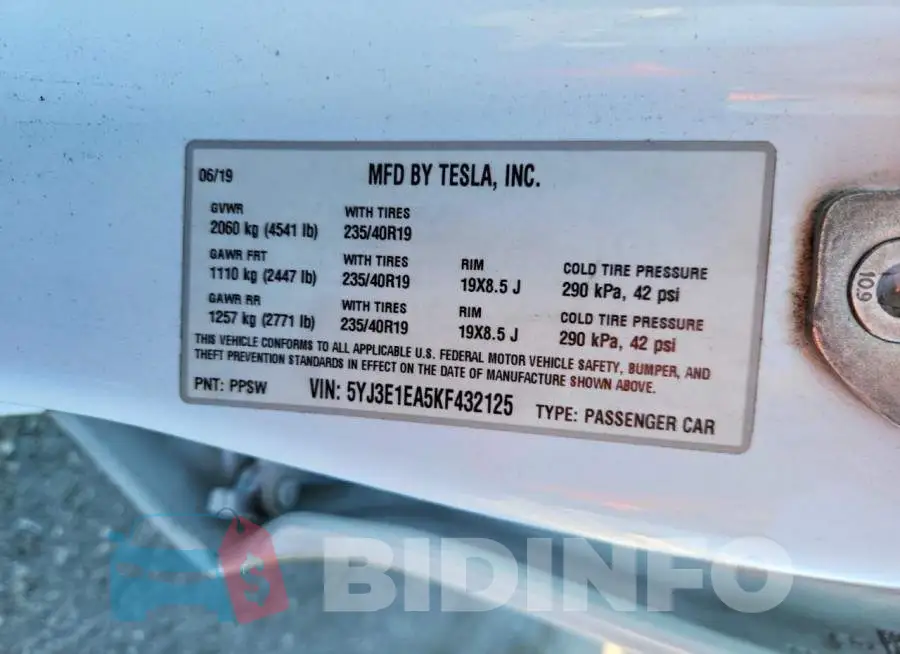 5YJ3E1EA5KF432125 Photo# 12