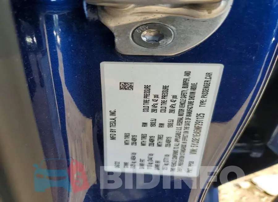 5YJ3E1EA5NF291125 Photo# 12