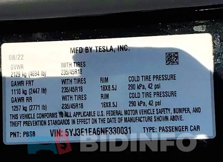 5YJ3E1EA6NF330031 Photo# 12