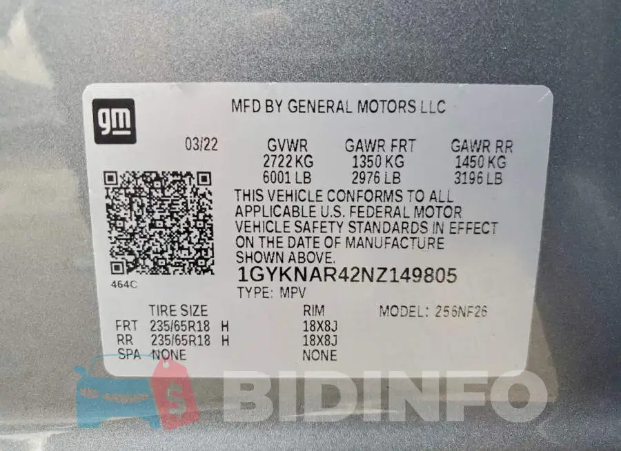 1GYKNAR42NZ149805 Photo# 13