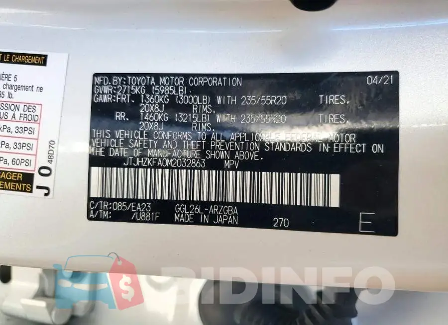 JTJHZKFA0M2032863 Photo# 14