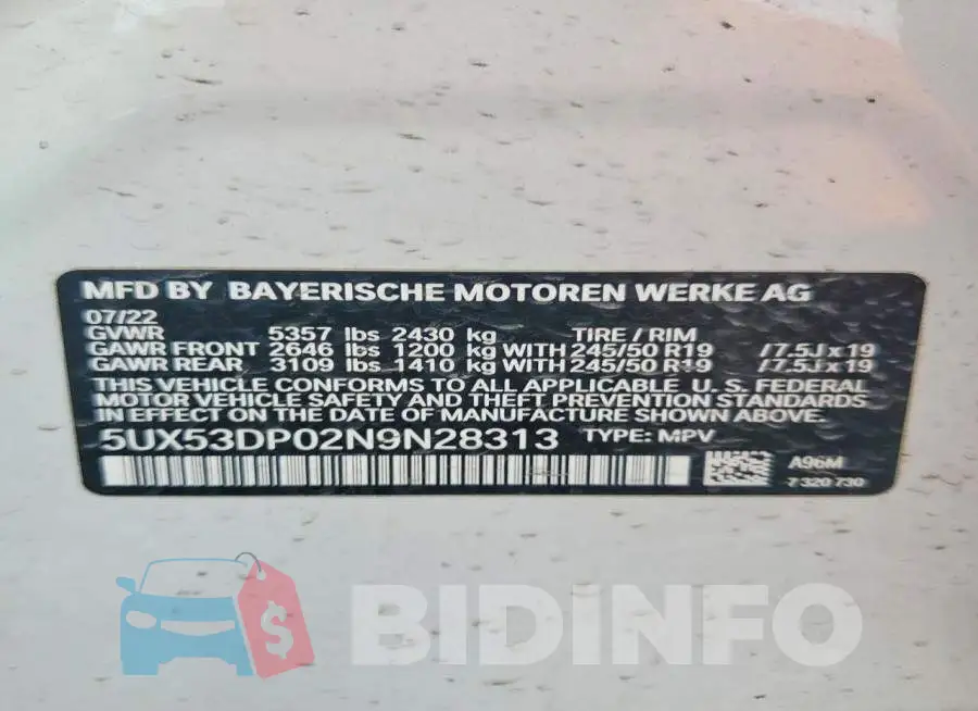 5UX53DP02N9N28313 Photo# 13