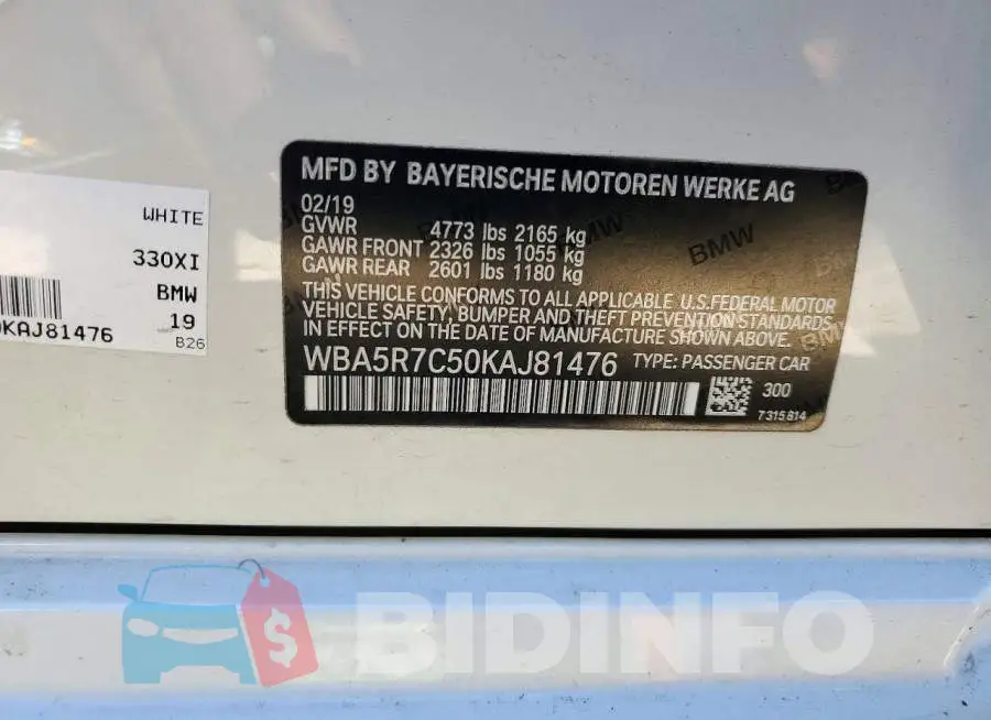 WBA5R7C50KAJ81476 Photo# 12