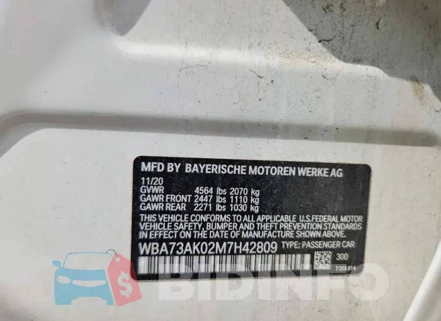WBA73AK02M7H42809 Photo# 12