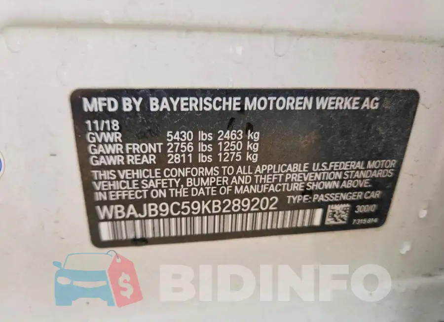 WBAJB9C59KB289202 Photo# 12
