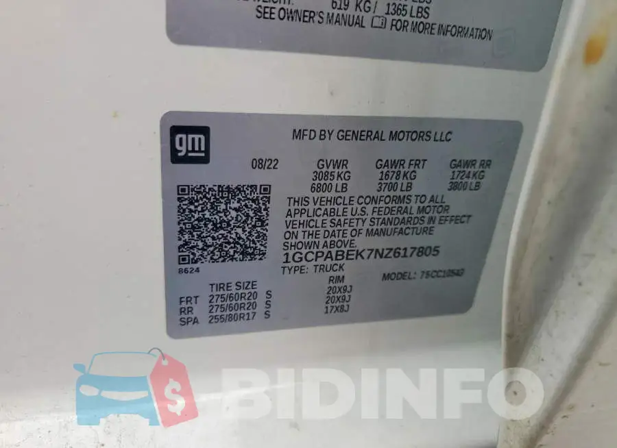 1GCPABEK7NZ617805 Photo# 12