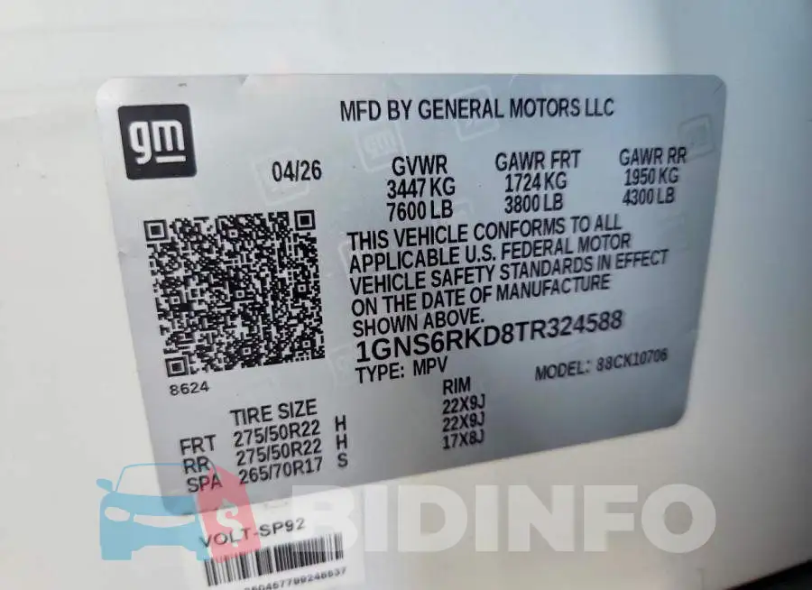 1GNS6RKD8TR324588 Photo# 14