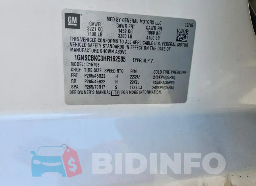 1GNSCBKC3HR182505 Photo# 12