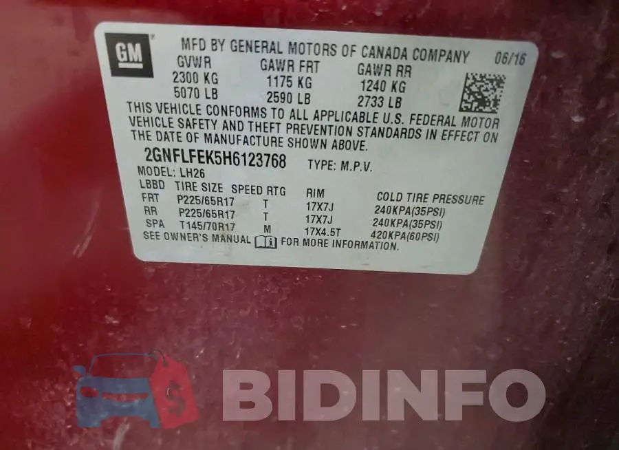 2GNFLFEK5H6123768 Photo# 12