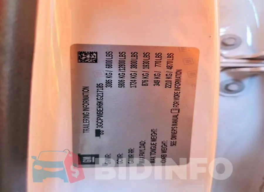3GCPWBEH6KG217185 Photo# 12