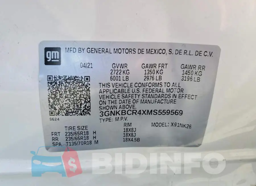 3GNKBCR4XMS559569 Photo# 13