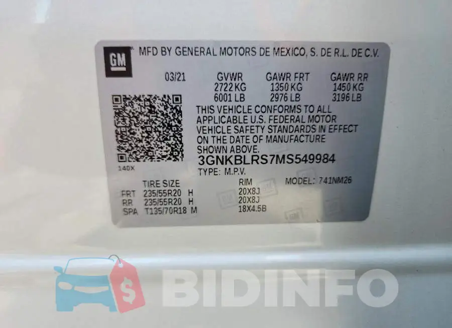 3GNKBLRS7MS549984 Photo# 13