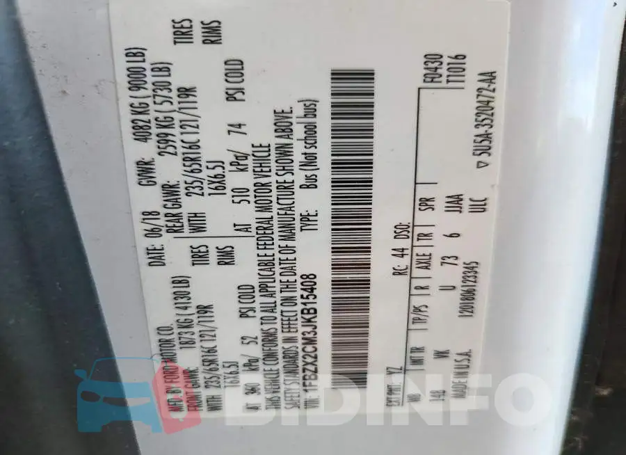 1FBZX2CM3JKB15408 Photo# 13