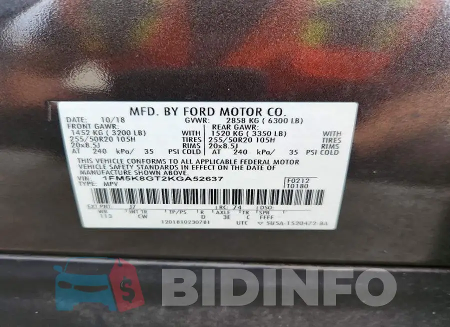 1FM5K8GT2KGA52637 Photo# 14