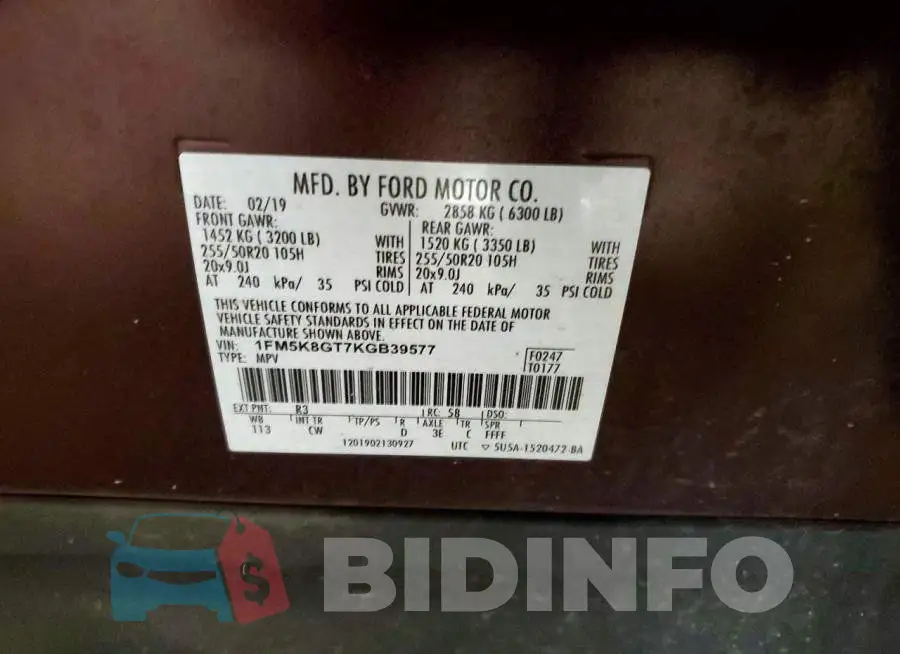 1FM5K8GT7KGB39577 Photo# 13