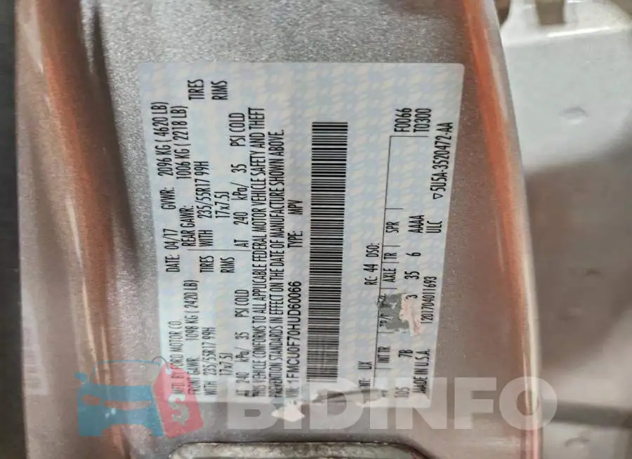1FMCU0F70HUD60066 Photo# 13