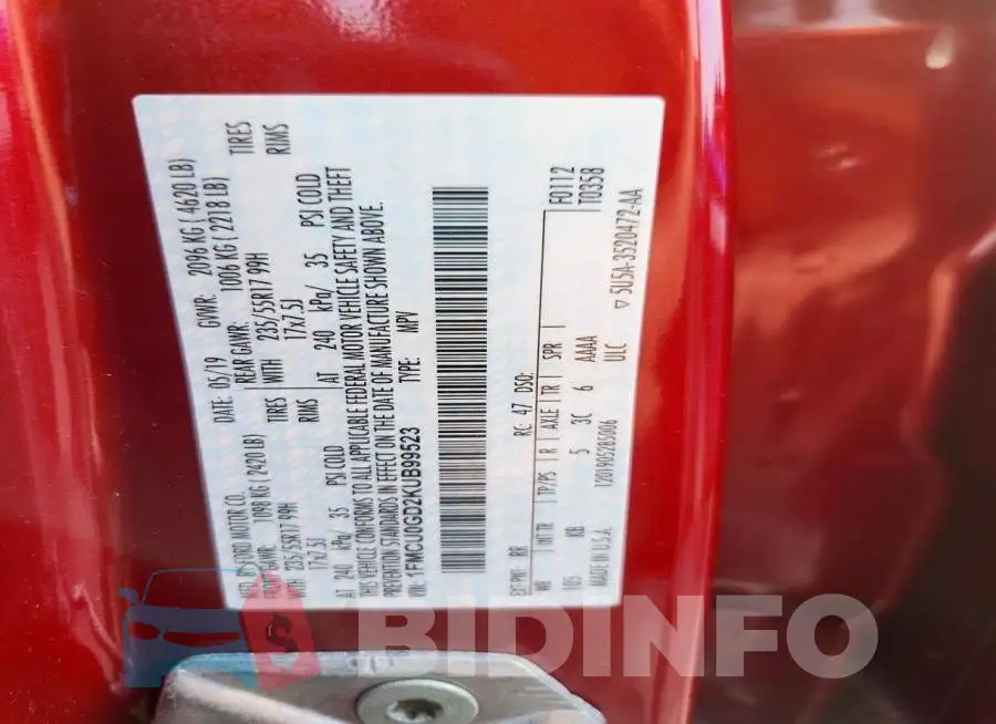 1FMCU0GD2KUB99523 Photo# 13
