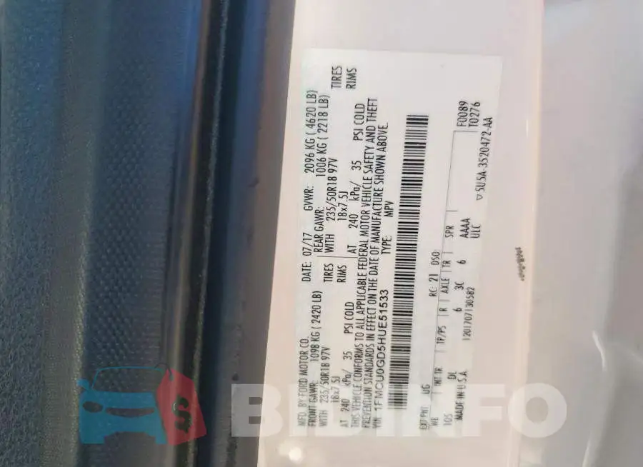 1FMCU0GD5HUE51533 Photo# 14