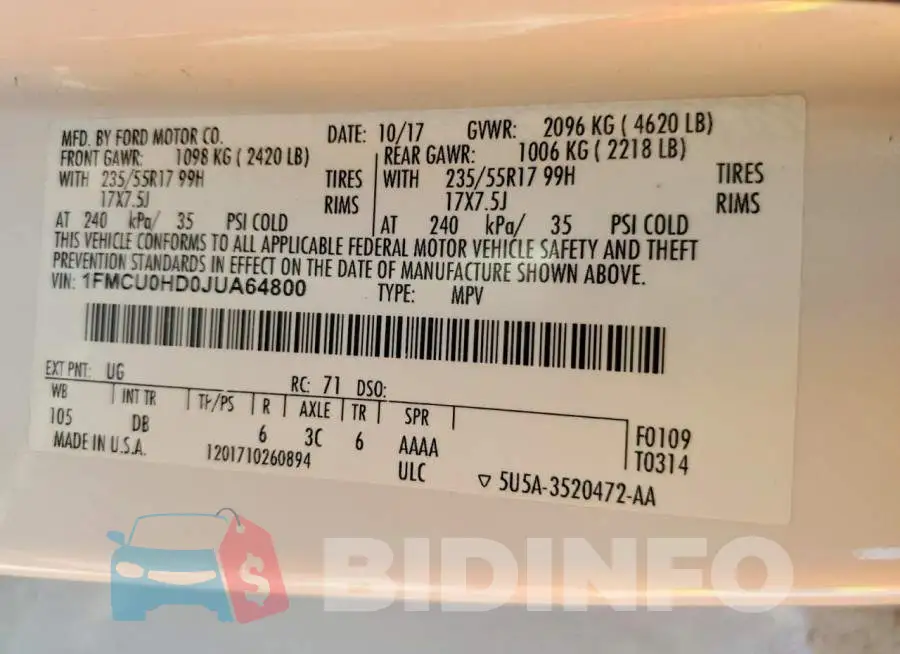 1FMCU0HD0JUA64800 Photo# 14