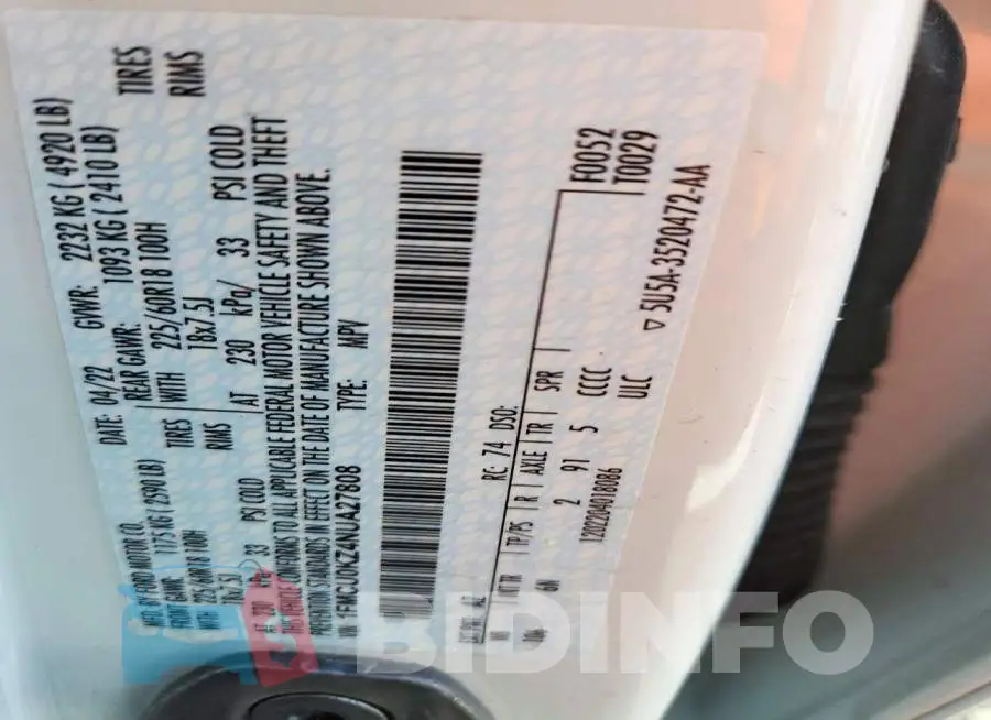 1FMCU0KZ4NUA27808 Photo# 13